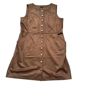 Talbots Faux Suede A Line Dress Womens 16 Brown Button Up Quiet Luxury Old Money